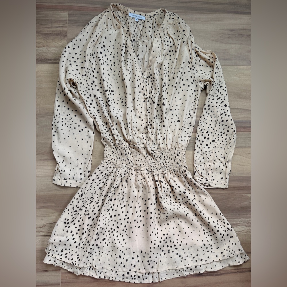 Olivaceous Beige and Brown Spotted Long Sleeve Dress